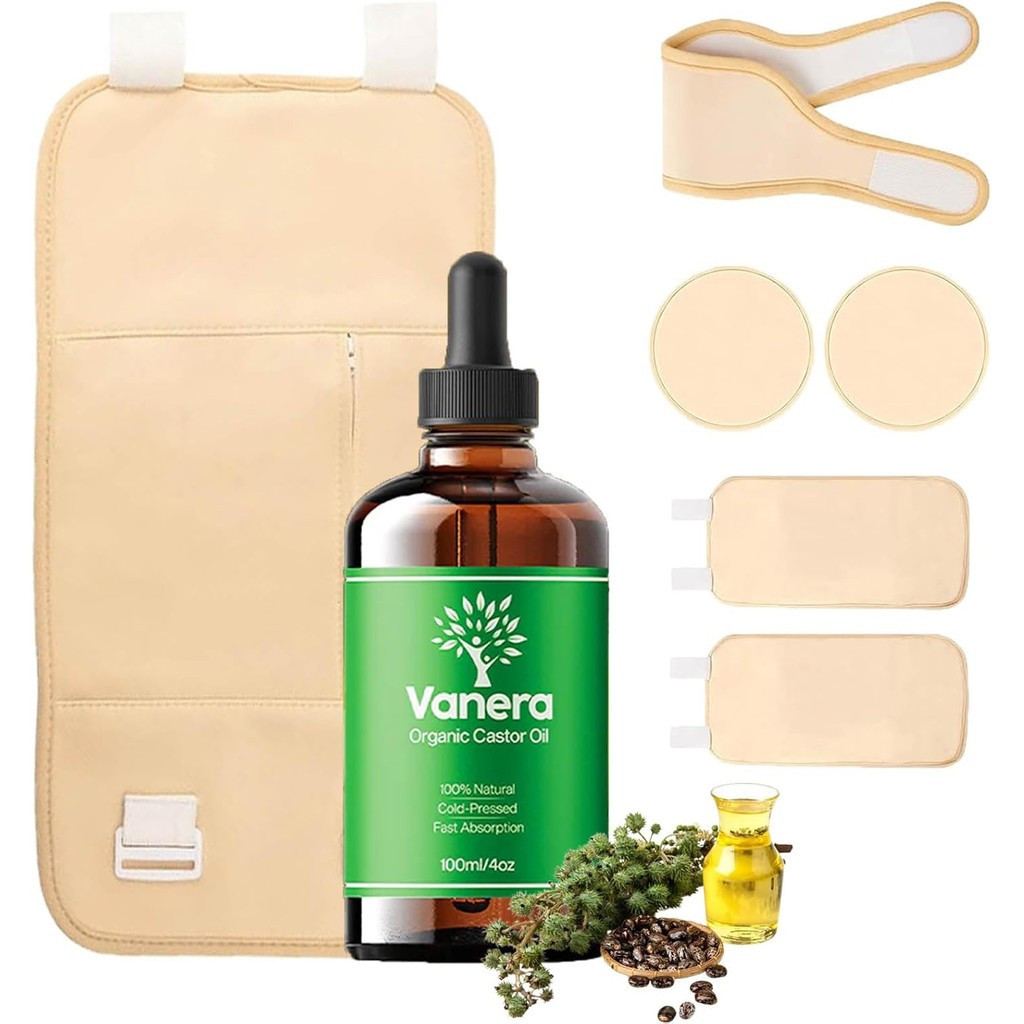 Vanera Castor Oil Pack Wrap Kit - OUHOE Liver Wellness Pack Wrap Castor Oil, Organic Cotton Flannel 