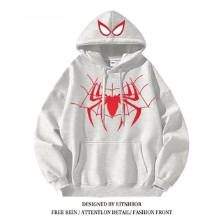M-5XL เสื้อกันหนาว มีฮู้ด ผ้าฝ้ายแท้ ทรงหลวม ลาย Spider Man สไตล์ฮิปฮอป แฟชั่นฤดูใบไม้ร่วง และฤดูหนาว สําหรับผู้ชายและผู้หญิง