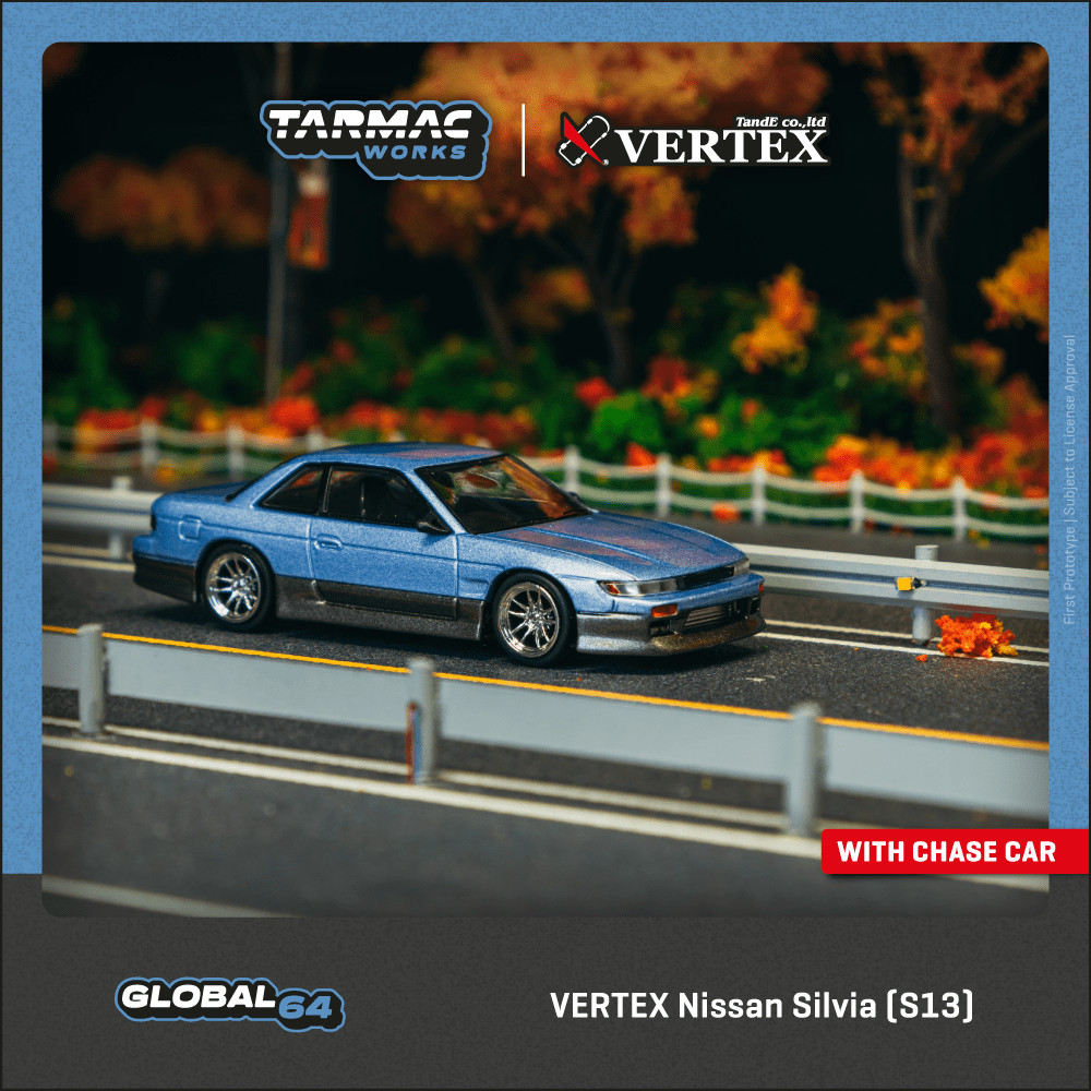 Tarmac Works 1:64 GLOBAL64 VERTEX Nissan Silvia (S13) Blue / Grey T64G-025-PU