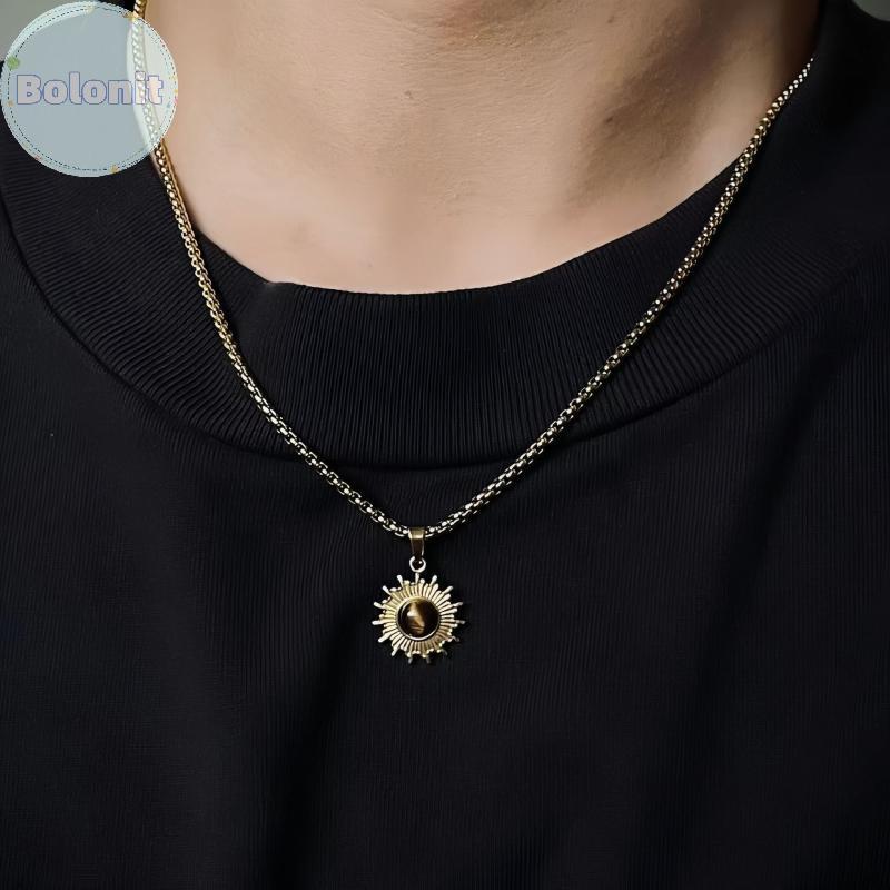 สร้อยคอมีดีไซน์เรียบง่ายและลายดอกทานตะวัน ในสไตล์ฮิปฮอป สำหรับผู้ชาย - รูปที่ 3