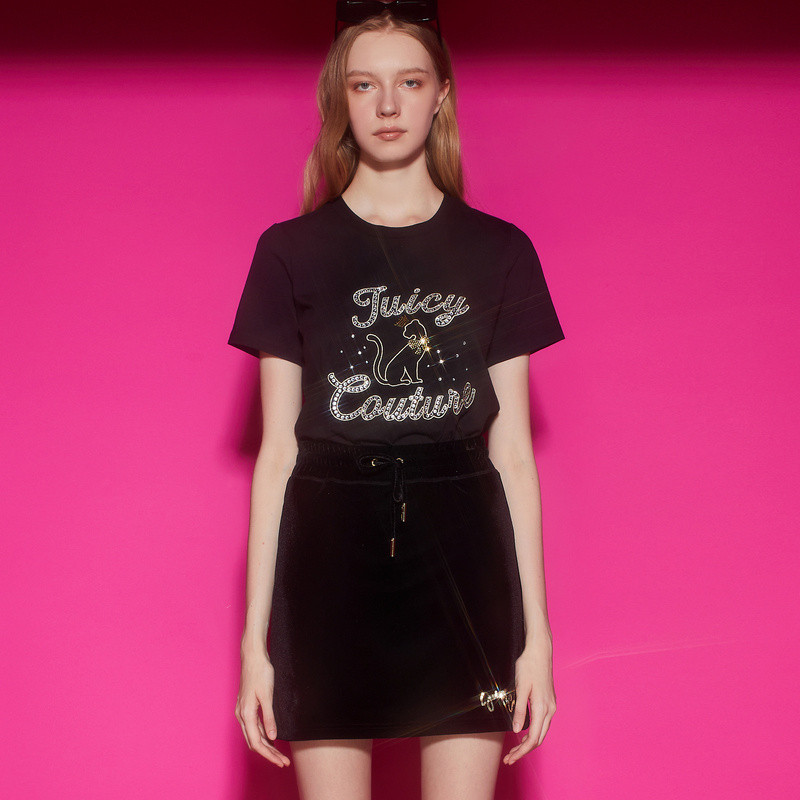Juicy Couture เสื้อยืด 여성 สไตล์ใหม่ ลายปักเพชร สีทอง ผ้าหนักหรูหรา
