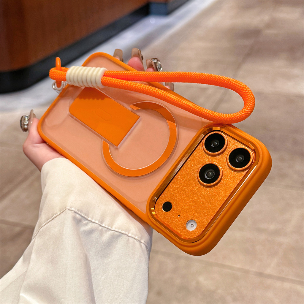 ซิลิโคนเคลือบยืนผู้ถือแม่เหล็กสําหรับ iPhone 17 16 15 14 Plus 13 12 Pro Max Lanyard กันกระแทกปกหลัง