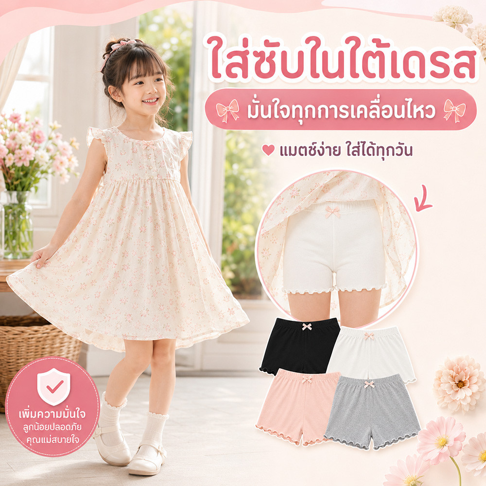 กางเกงซับในเด็กผู้หญิง แพ็ค 4 ชิ้น แต่งโบว์ เลกกิ้งเด็ก ผ้ายืดนุ่ม ใส่ได้ทุกฤดู