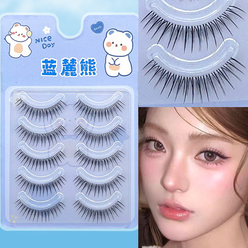 สั้น Slim 3D Fairy False Lashes การ์ตูนแพคเกจ 5 คู่ที่มองไม่เห็น Thin Band อ่อนโยนไม่มีแต่งหน้าอเนกประสงค์ที่สมจริง Strip Lashes