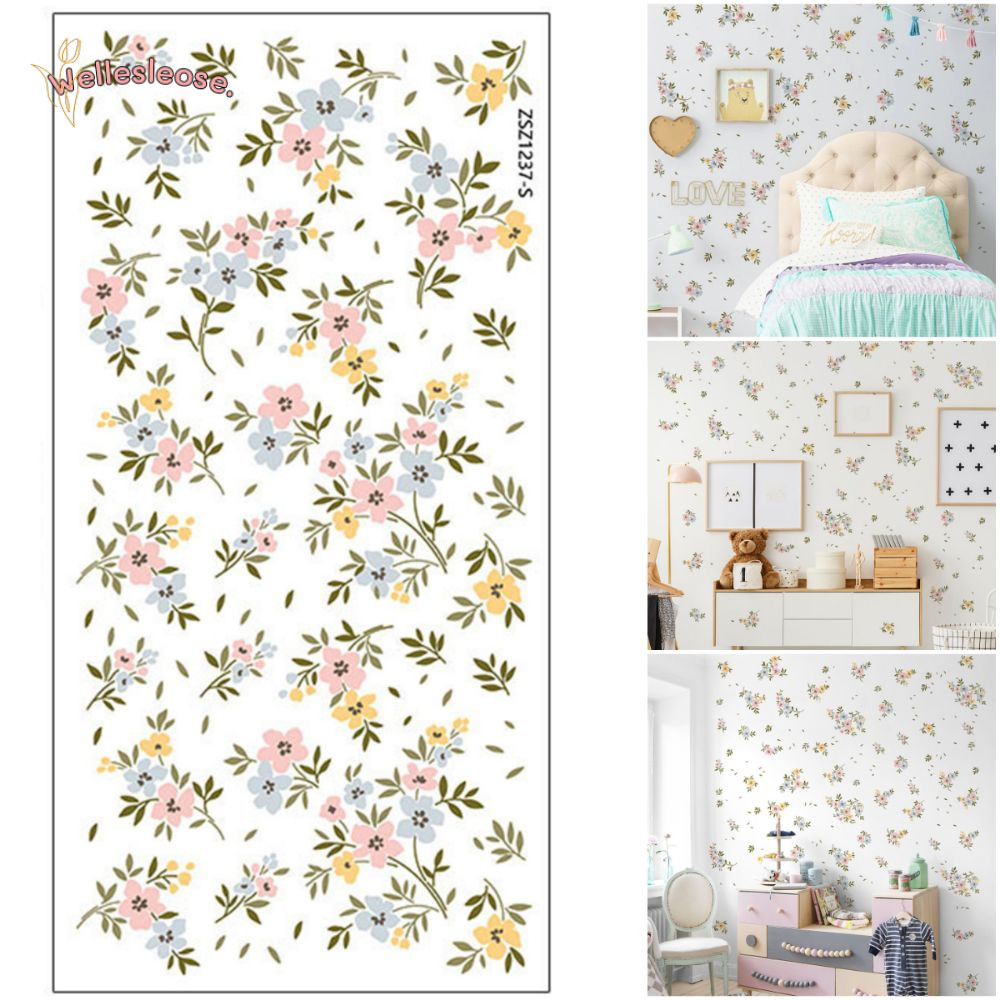 WELLE ดอกไม้สติ๊กเกอร์ติดผนัง, Boho สีสันตกแต่ง Decals, สีน้ํา DIY อุปกรณ์เสริมเป็นมิตรกับสิ่งแวดล้อม Wall Art Livingroom ห้องนอน