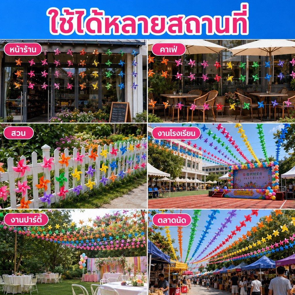 กังหันลมแขวนตกแต่ง 4 ใบ สีสดคละสี ขนาด 17 ซม. รูปที่ 3