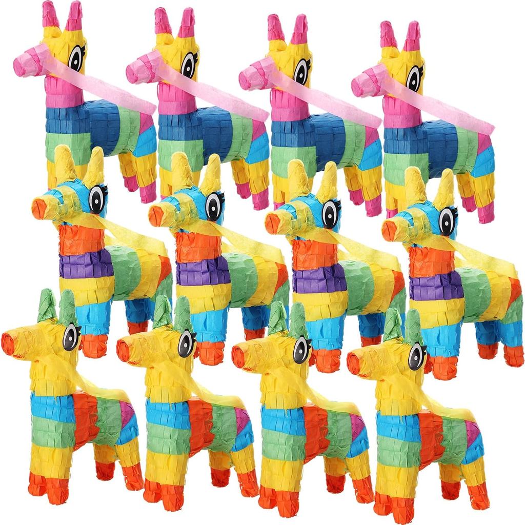 Poen 12 ชิ้น Mini Donkey Pinatas 5.91 x 4.72 นิ้ว Cinco De Mayo Rainbow Donkey Pinata เม็กซิกัน Them