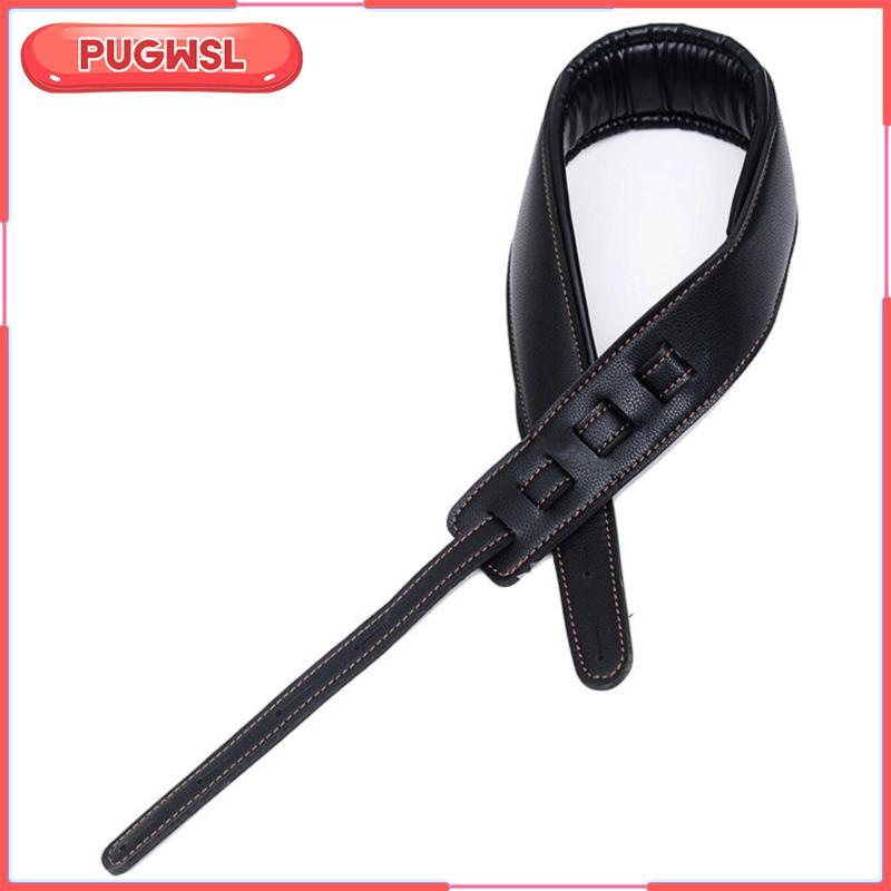[pugwsl] Custom Fit Musical Strap Wide Cushion Leather Guitar Belt for Bass Electric Acoustic Guitar Accessories