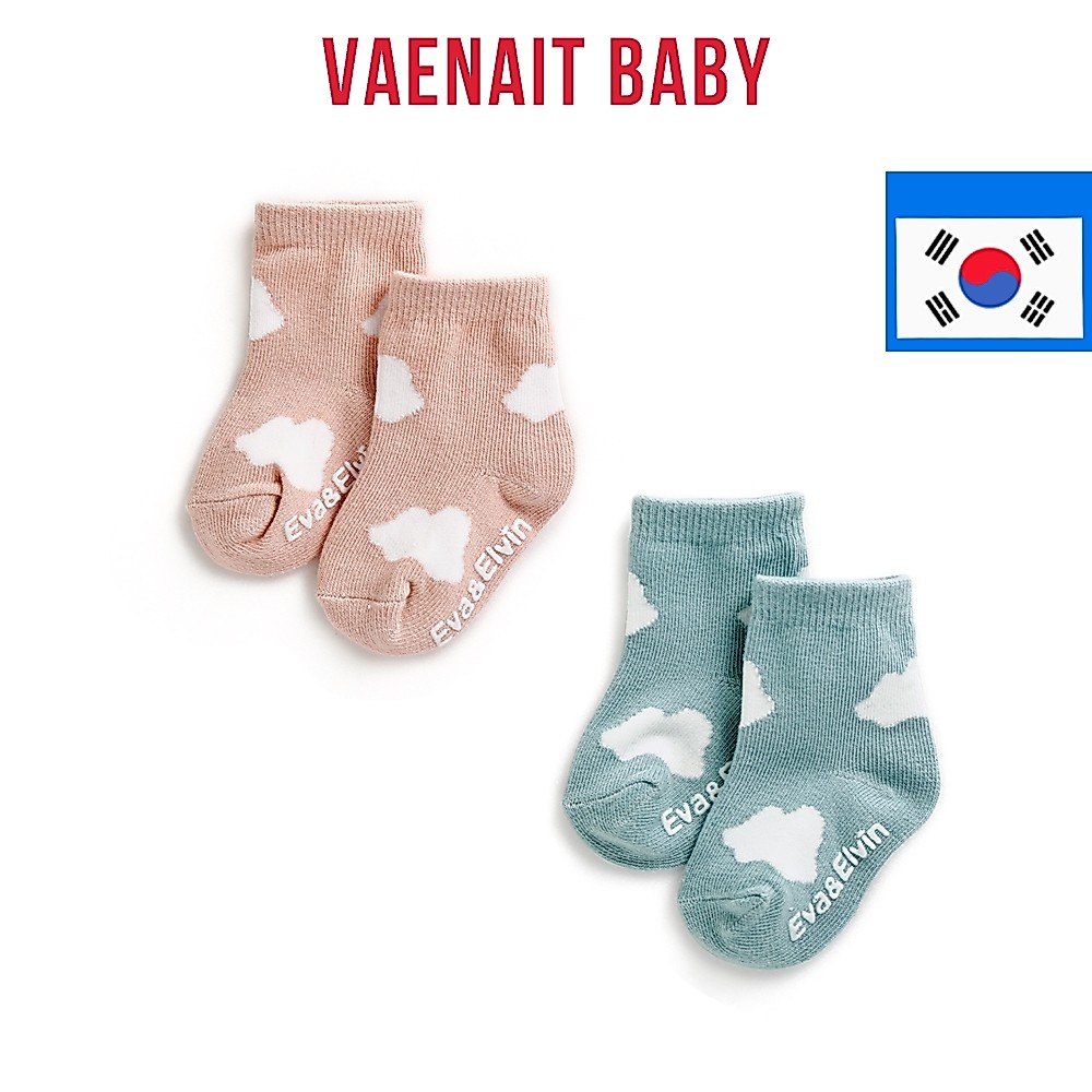 [KOREA Vaenait BABY] ถุงเท้าลําลอง ลายก้อนเมฆ Eva&Elvin สําหรับเด็กวัยหัดเดิน 6 เดือน - 8 ปี