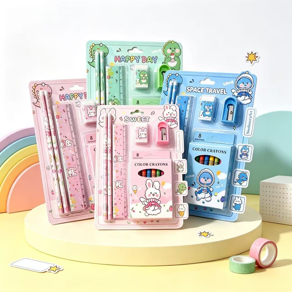 ชุดเครื่องเขียนการ์ตูนเด็ก ยกโหล 12 ชุด สีสุ่มผสม มีกระต่าย ไดโนเสาร์ นักบินอวกาศ สต็อกพร้อมส่งราคาขายส่ง