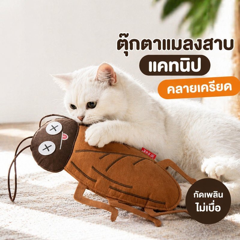 ของเล่นแมว ตุ๊กตาแมลงสาบ แคทนิป ธรรมชาติ พร้อมกระดิ่ง ตุ๊กตานุ่ม แขนยาว