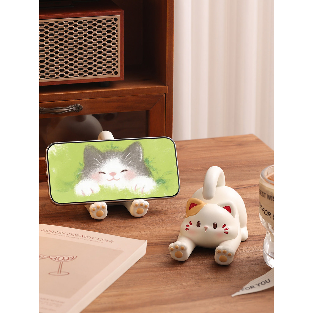litem desktop holder ผู้ถือโทรศัพท์น่ารัก แมวน่ารักที่วางโทรศัพท์เครื่องประดับสก์ท็อปสถานที่ทํางานตก