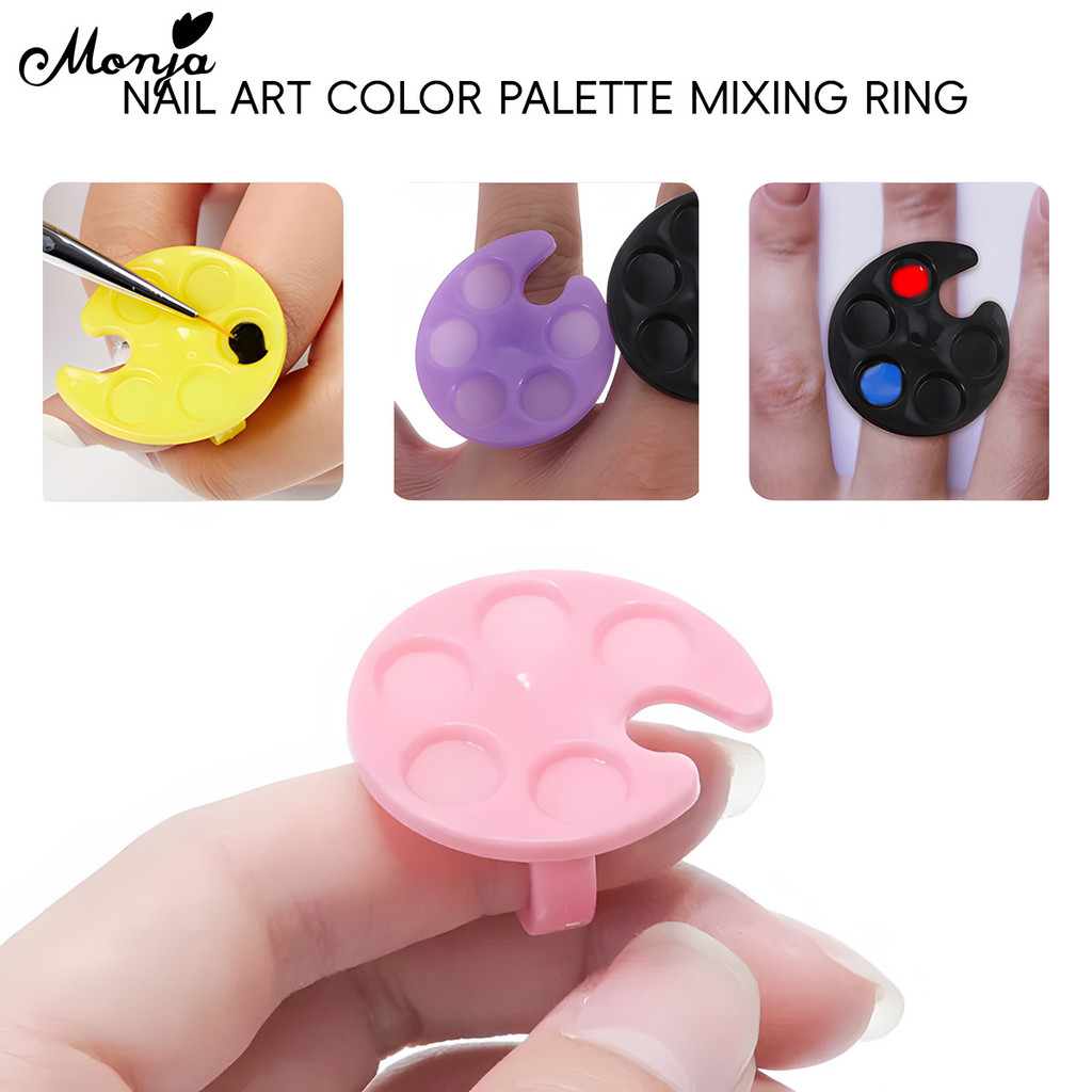 Monja มินิแหวนนิ้วจานสีสไตล์เล็บผสมสีรูปไข่แหวนนิ้วออกแบบเล็บโปแลนด์เจลผสมคณะกรรมการแสดง ทําเอง เล็บวาดภาพวาดออกแบบเครื