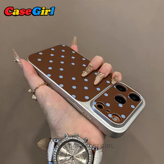 เคสโทรศัพท์หรูหราโทนวินเทจ ลายจุดเล็กสีน้ำเงินตัดสีน้ำตาล สำหรับ iPhone 13 15 12 14 17 11 16 Pro Max 15 14 16 Plus