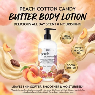 Boots Flavour Peach Cotton Candy Butter Body Lotion 450 ML บู๊ทส์ เฟเวอร์ พีช คอตตอน แคนดี้ บัตเตอร์ บอดี้ โลชั่น