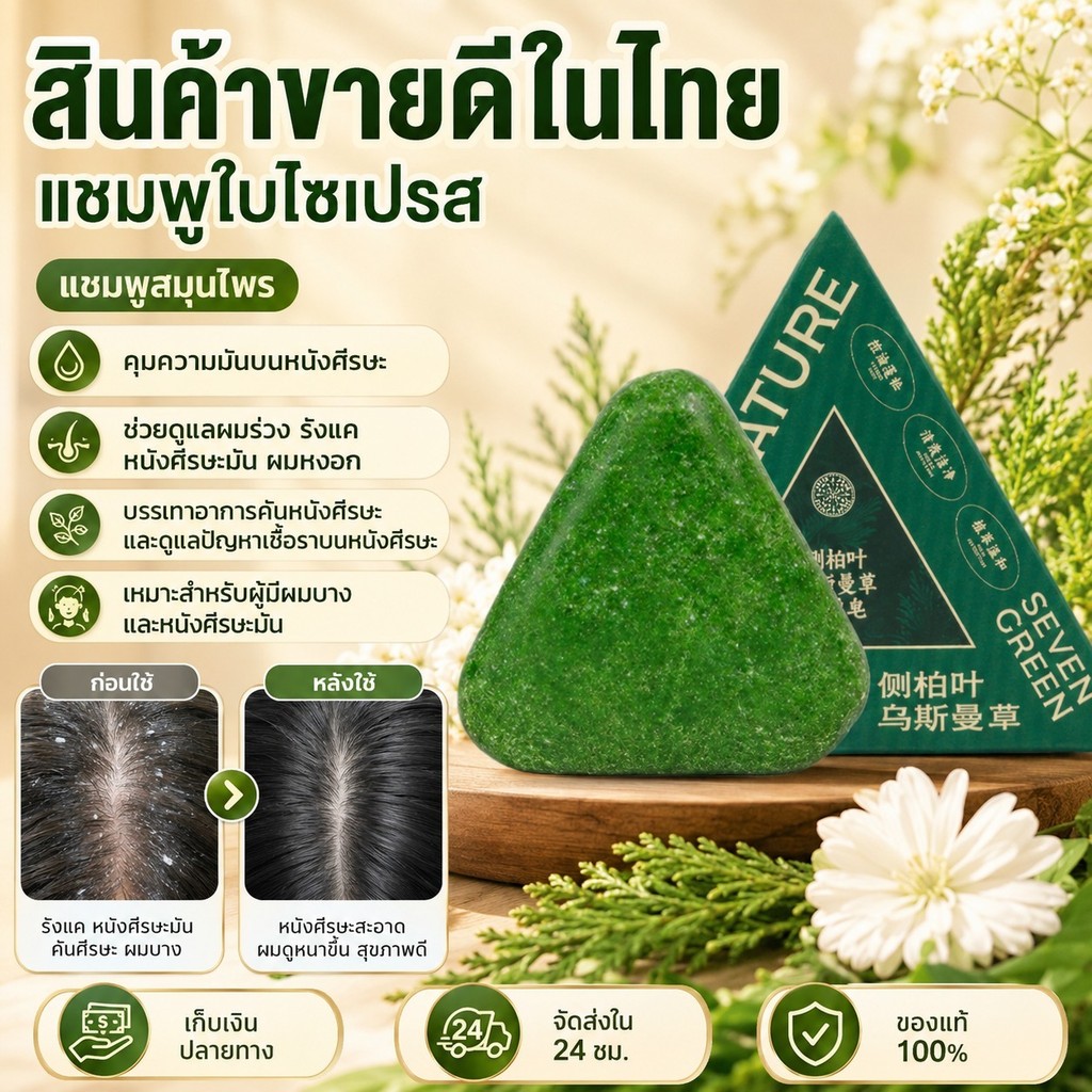 แชมพูป้องกันผมร่วง/สูตรธรรมชาติ ใบไซเปรส/แชมพูสมุนไพรป้องกันผมร่วง/แชมพูควบคุมความมันและขจัดรังแค/ป้องกันรังแค/ผมมัน/หนังศีรษะคัน | บำรุงเส้นให้แข็งแรง/ทำความสะอาด/ไม่ทำให้แห้งเสีย|เหมาะสำหรับทุกสภาพเส้นผม/ผู้ชายและผู้หญิง/พนักงานออฟฟิศ