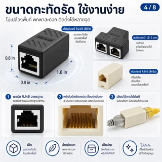 ตัวต่อสายแลน RJ45 เมีย-เมีย เพิ่มความยาวสาย LAN Ethernet Network Coupler รองรับ Cat5e Cat6 Cat7 Cat8 10Gbps แบบมีชีลด์