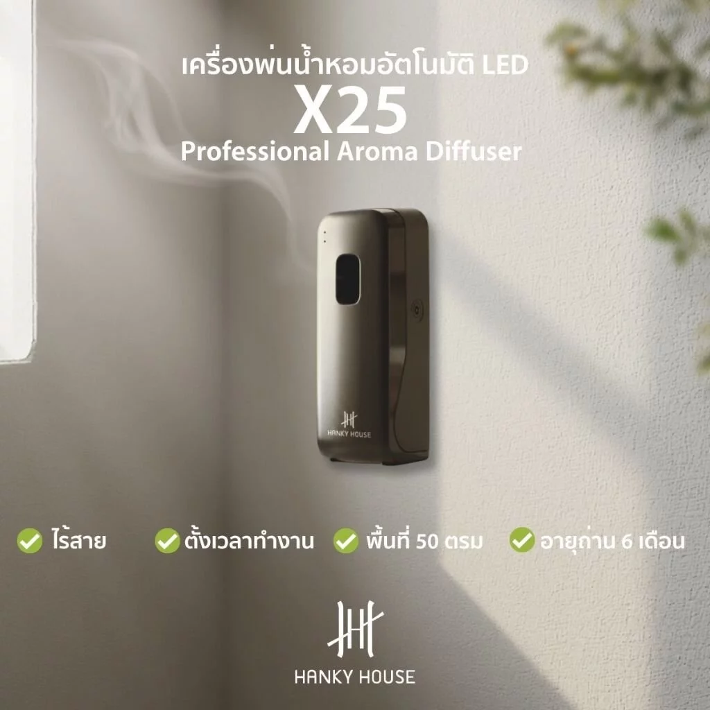Hanky House เครื่องพ่นสเปรย์น้ำหอมอัตโนมัติ X25 LED Day Night เซนเซอร์ สเปรย์รีฟิล 270ml