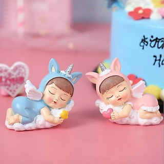 [จุด] นางฟ้าตุ๊กตาเด็กครีมเค้กตกแต่งนางฟ้าตุ๊กตาเค้กวันเกิดตกแต่งหูกระต่ายเด็กเค้กด้านบนหมวก