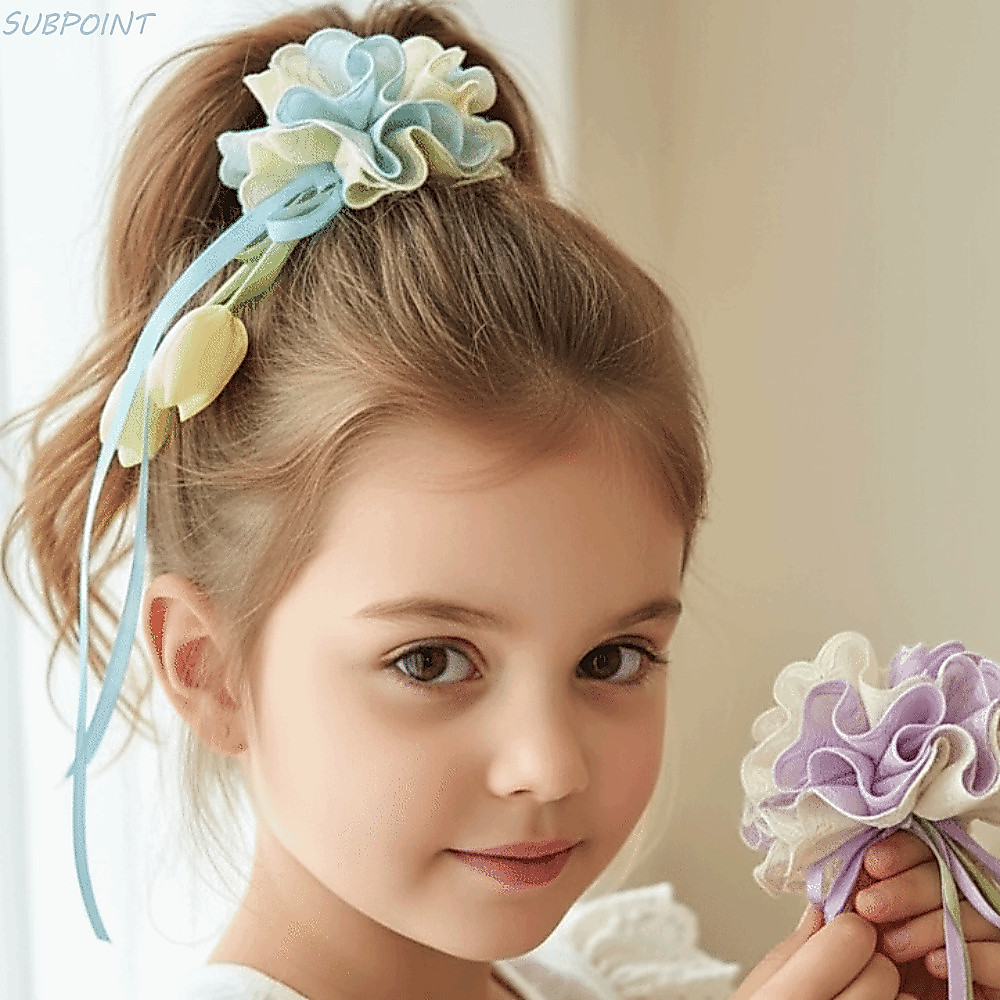 SUBPOINT Tulip Hair Scrunchie,ดอกไม้หวานสไตล์ริบบิ้นผม,เด็กอุปกรณ์เสริมผมMulticolorยืดหยุ่นน้ําหนักเบาเด็กBand Maker Dailywear