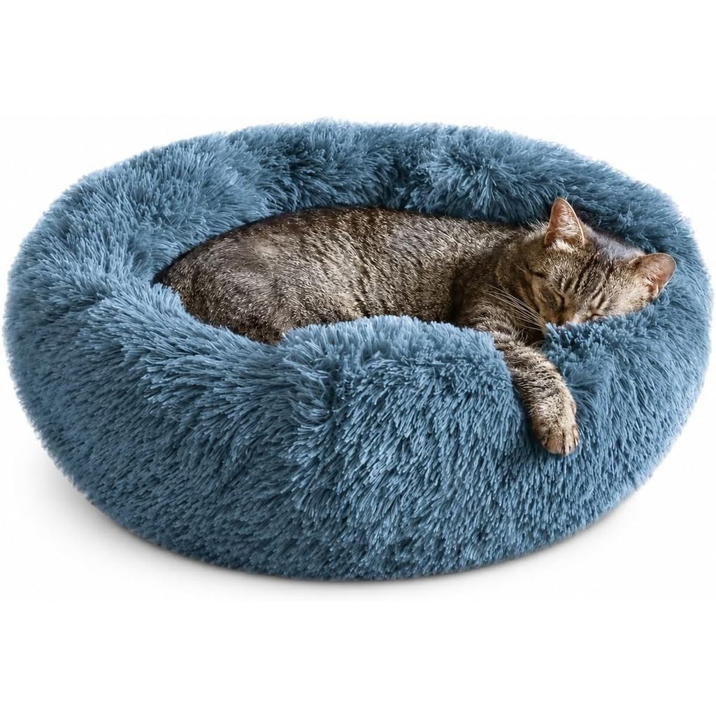 Whiskers & Friends Cat Beds สําหรับแมวในร่ม, Fluffy Calming Donut Cat Bed, Small Dog Bed Washable - 