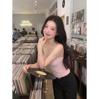 Veewink เสื้อกล้ามเกาหลีลายดอกไม้สีชมพู ใส่ตัวนอก เซ็กซี่ แขนกุด ทรงเข้ารูป ใส่แล้วเรียว แมทช์ง่าย