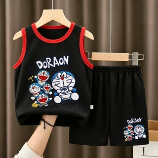 【จัดส่งไทย】2ชิ้น BOB ชุดเสื้อไร่กางเกงสั้น Doraemon ลายสกรีนการ์ตูน คอตตอนผสม ชุดฤดูร้อนใหม่ ใส่สบาย ไม้ยับ 3-10 ปี#1