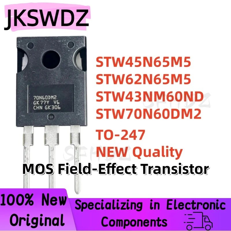 5PCS STW45N65M5 STW62N65M5 STW43NM60ND STW70N60DM2 45N65M5 W62N65M5 43NM60ND 70N60ND2 DM2 ทรานซิสเตอ