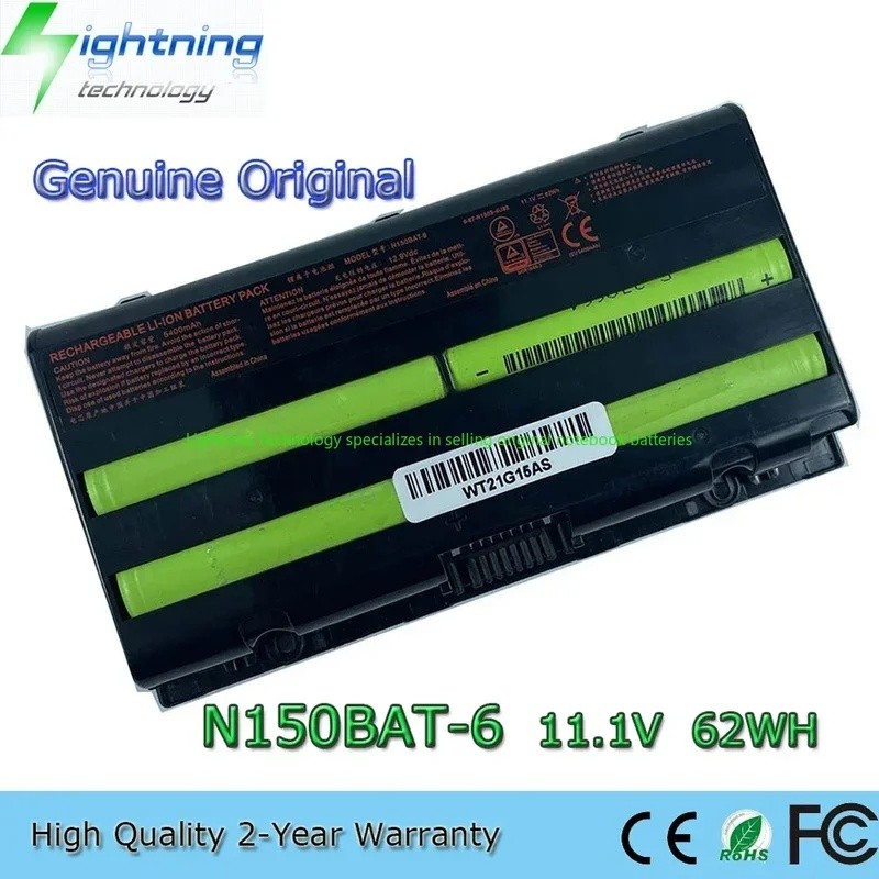 2025 ปี N150BAT-6 11.1V 62Wh แบตเตอรี่โน๊ตบุ๊คสําหรับ Clevo N150SD N155SD NP7155 NP7170 6-87-N150S-4