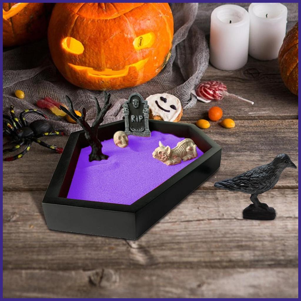 Coffin Zen Garden แฟนตาซีฮาโลวีน Tombstone Crow ตารางตกแต่ง Mini Zen Garden โต๊ะตกแต่งสําหรับ Home ช