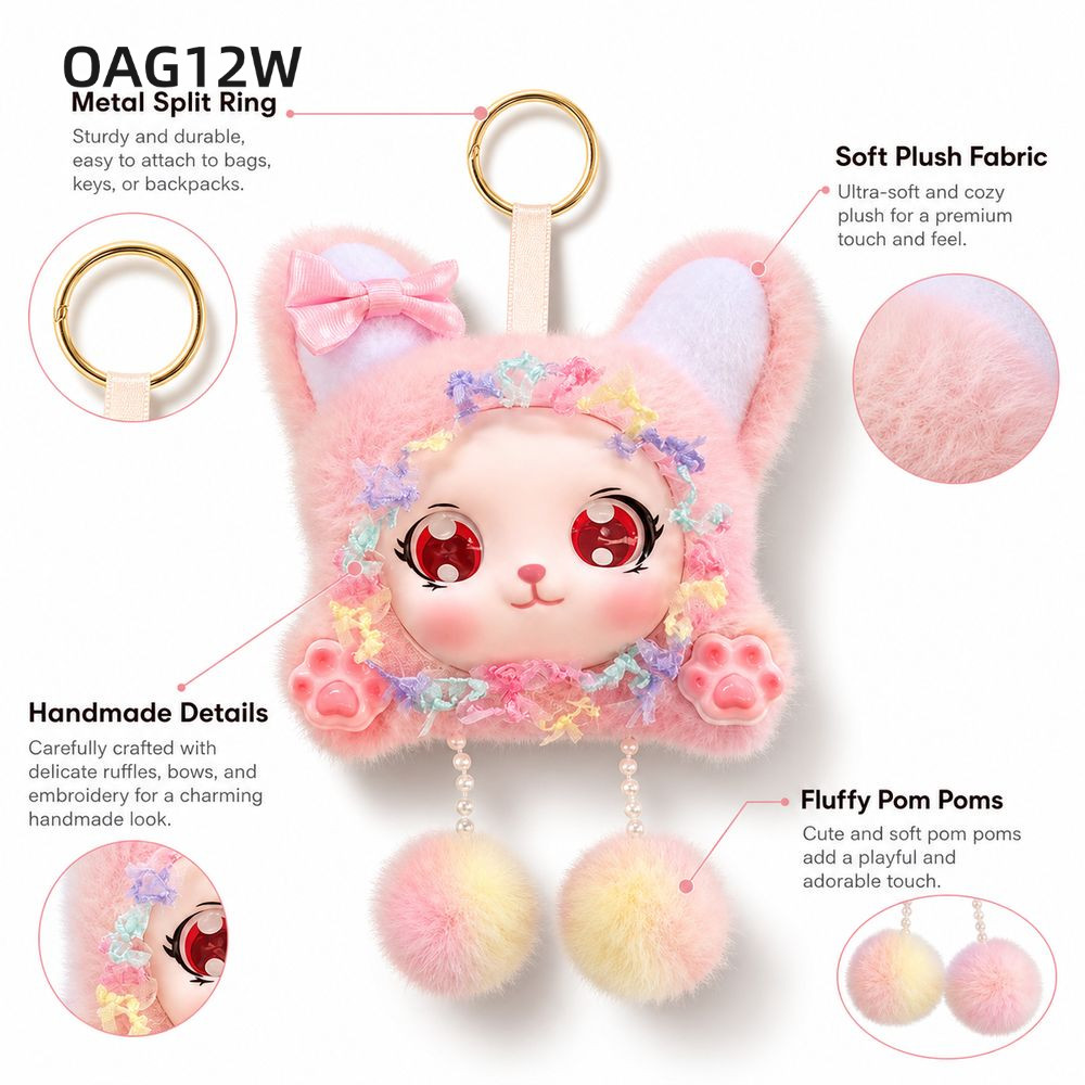 OAG12W รูปตุ๊กตา, น่ารักสไตล์ Pom Pom Dangles ตุ๊กตาพวงกุญแจ, Handmade สัตว์ Hood ของเล่นตุ๊กตาจี้ Key ตกแต่ง