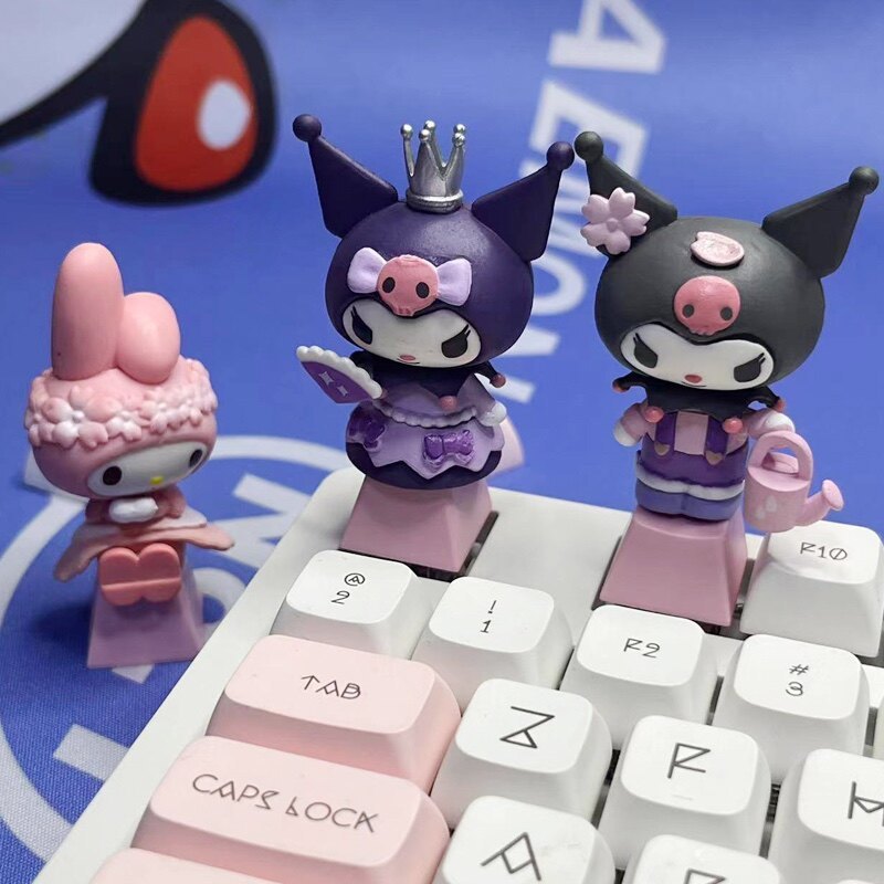 คีย์แคปใส keycap Melody Kuromi Keycap สาวน่ารักหัวใจสีชมพูสาวของขวัญแกนข้ามการ์ตูนคีย์บอร์ด Keycap