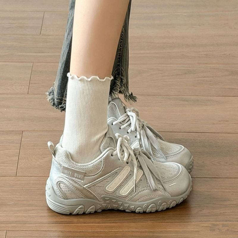 Dopamine Thick-Soled Daddy Shoes Women New Style Mesh Fire White Shoes Student Casual Sneakers#多巴胺厚底