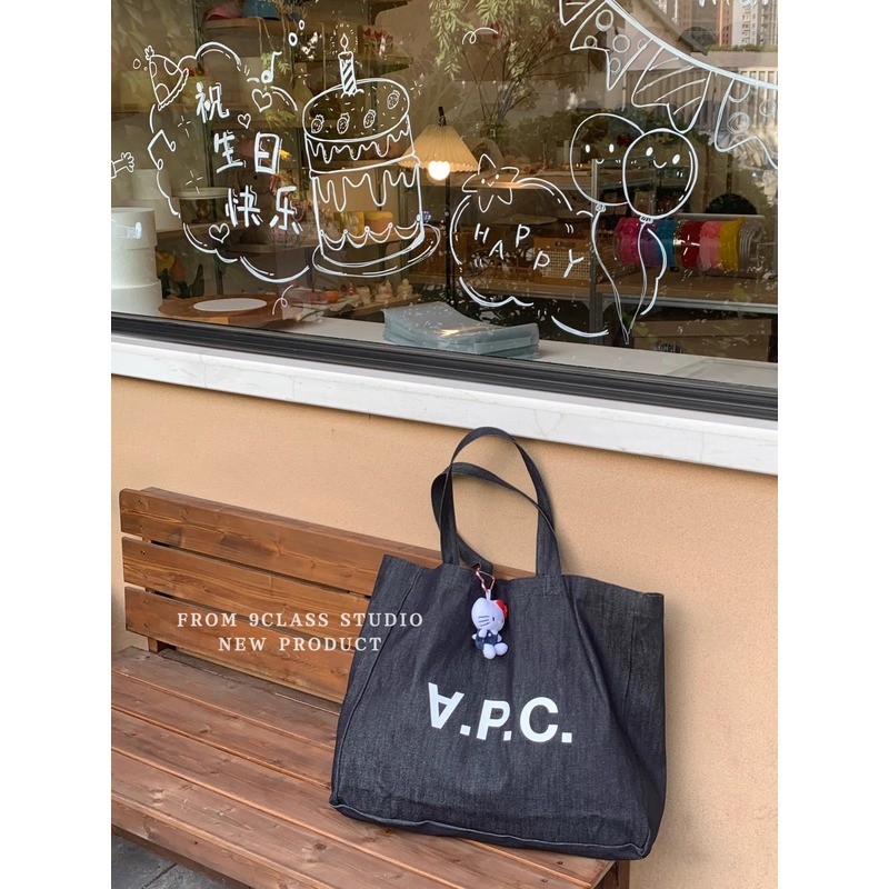 9class [Denim Special] Blogger Same Style APC Letter Commuter Shoulder Canvas Bag Easy to Match Shop