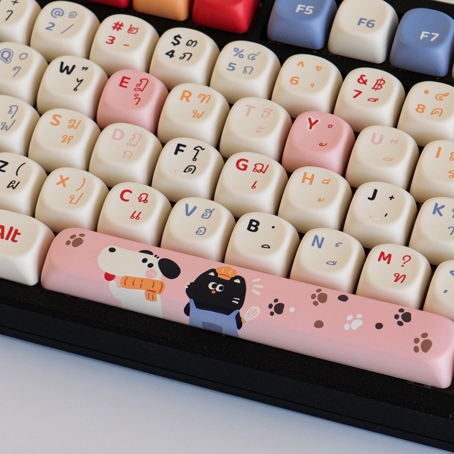 สุนัขและแมว keycaps ภาษาไทย MOA Profile ชุดปุ่มกด PBT Dye Sub น่ารัก