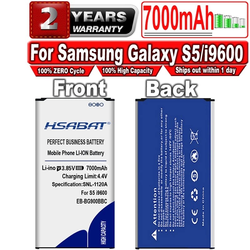 แบตเตอรี่ 7000mAh สําหรับ Samsung Galaxy S5 EB-BG900BBC SV i9600 i9602 i9605 G900F G900T G9008V G900