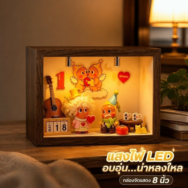 กล่องโชว์ฟิกเกอร์ LED กล่องเก็บโมเดล กันฝุ่น กรอบไม้ ฝาอะคริลิค เปิดหน้า ซ้อนได้ 8 นิ้ว