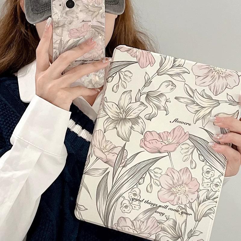สําหรับ HONOR Pad X8 X9 X10 Pro X9A X8A X8b 1111.5 360° เคสดอกไม้อะคริลิคหมุนได้ NDL-W09 NDL-L09 ELE