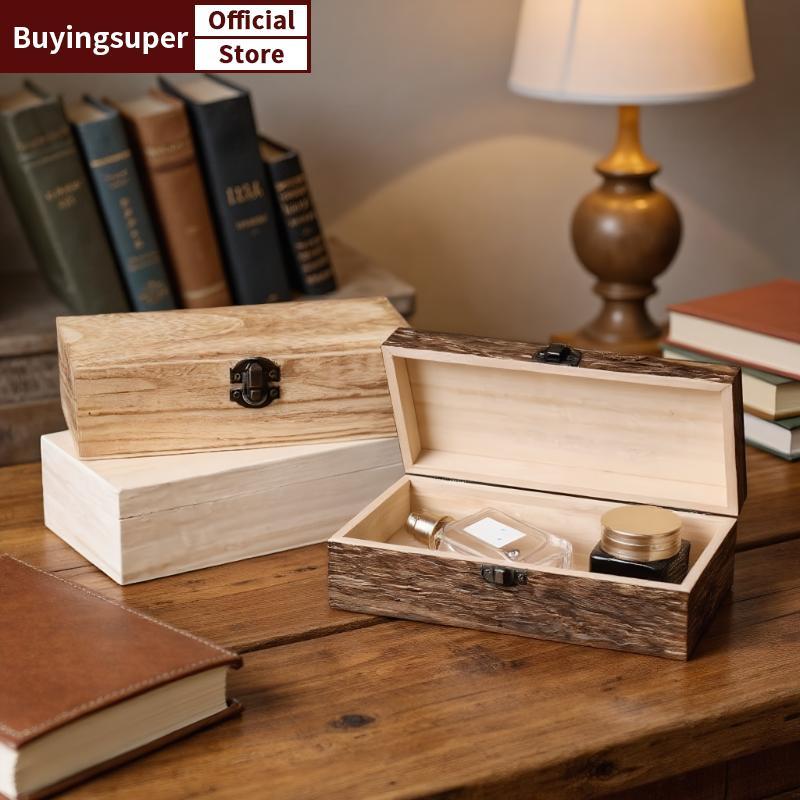 JOE Retro ไม้กล่องเก็บเครื่องประดับ Vintage กล่องไม้ Lo สี่เหลี่ยมผืนผ้า Desktop Organizer สําหรับ Nelace สร้อยข้อมือแหวนเครื่องประดับ LR