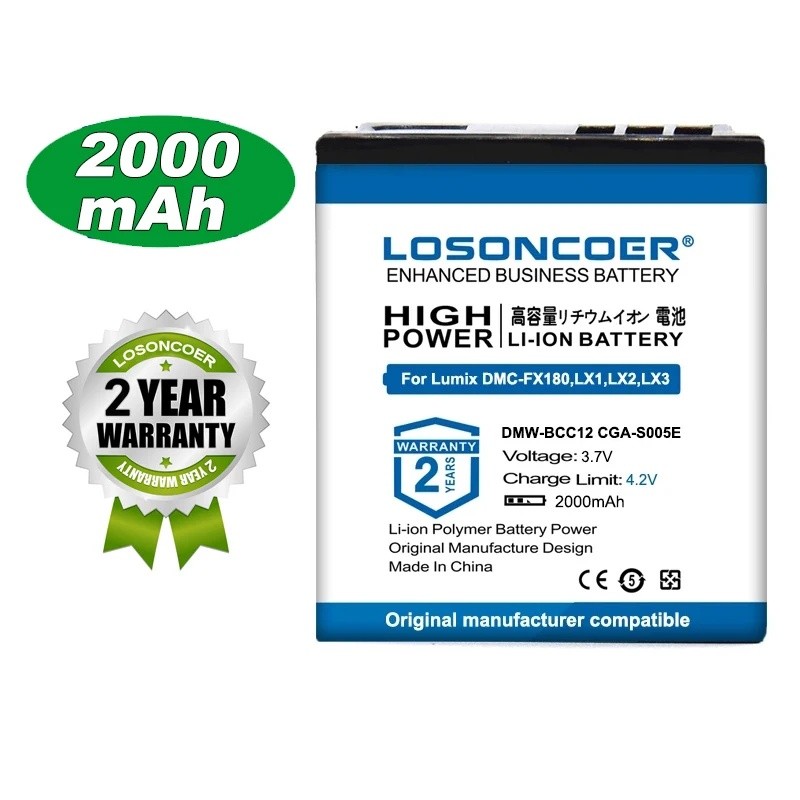 2000mAh DMW-BCC12 CGA-S005E CGA-S005 BCC12 S005E DB60 NP70 แบตเตอรี่สําหรับ Panasonic DMC-LX1, LX1 D