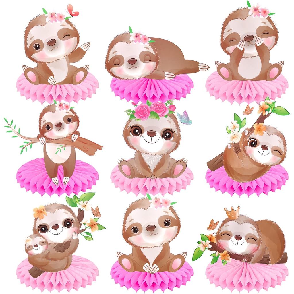 Sloth Party ตกแต่ง Sloth ตารางรังผึ้ง Centerpiece Sloth วันเกิดตกแต่งโต๊ะสําหรับการ์ตูนสัตว์วันเกิด 
