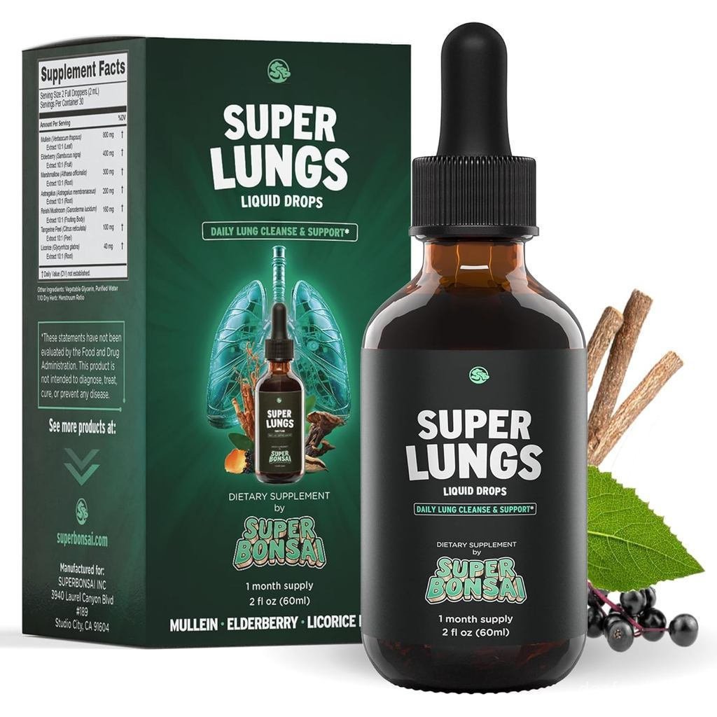 SuperBonsaiSuperLungsMulleinDrops –HerbalSupportTincturewithMulleinLeafExtractElderberryReishiMarshm