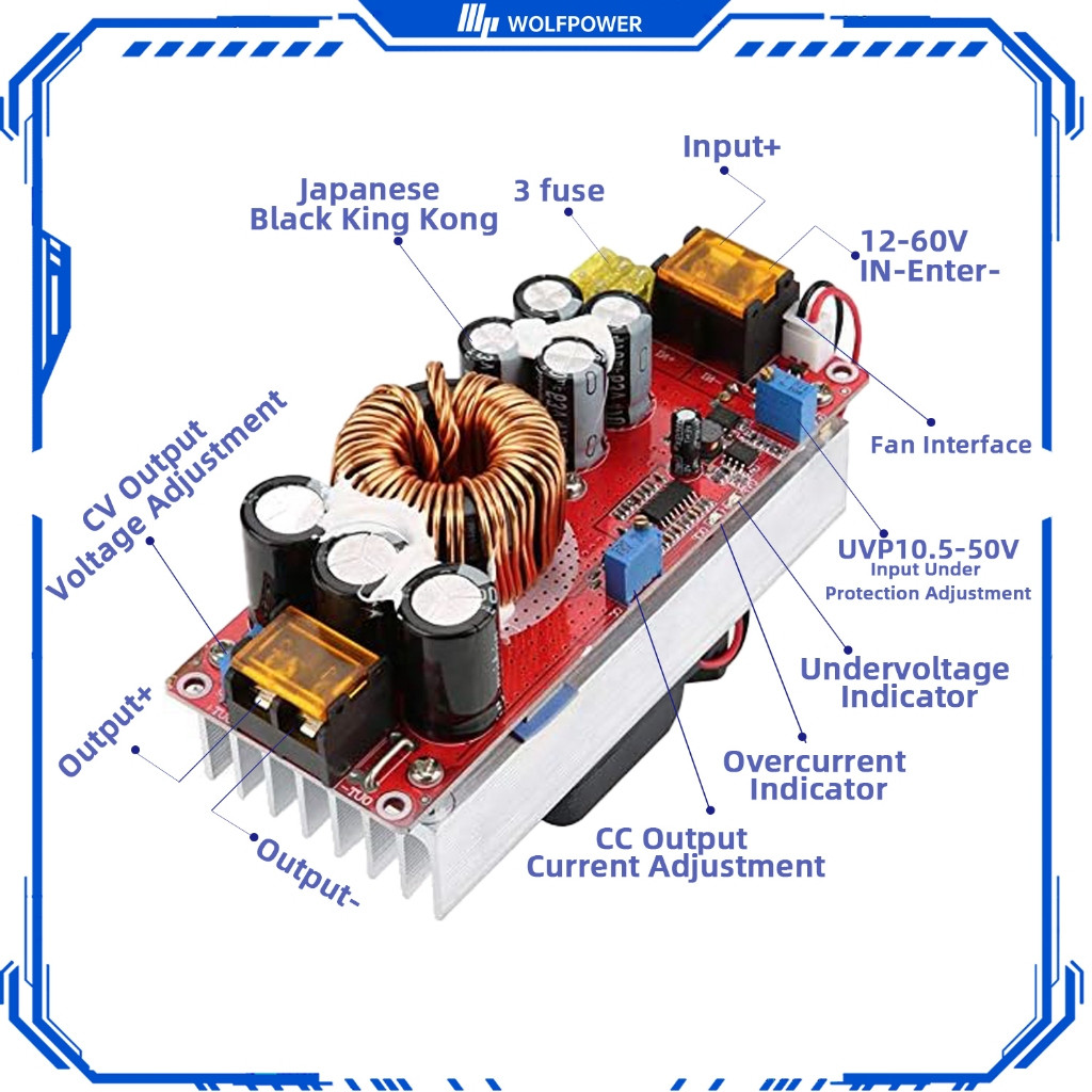 DC-DC Boost Converter 400W 1200W 1800W High Power Step Up โมดูลคงที่แรงดันไฟฟ้า 10-60V อินพุต 12-90V ปรับเอาต์พุตแหล่งจ่ายไฟสําหรับแบตเตอรี่พลังงานแสงอาทิตย์ LED DIY