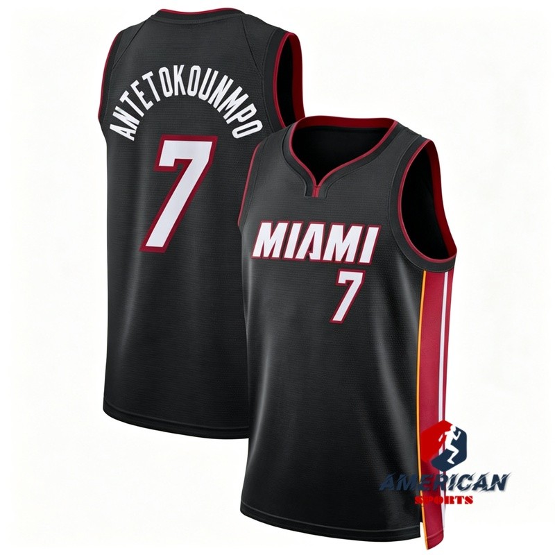 เสื้อบาสเก็ตบอล Miami Heat Giannis Antetokounmpo สีดําสําหรับผู้ชาย