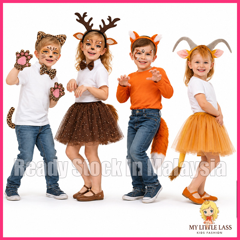 MYLITTLELASS ที่คาดผมสัตว์สําหรับเด็ก, ชุดเครื่องแต่งกายกระโปรง Leopard Deer Fox Goat Dress Up Outfi