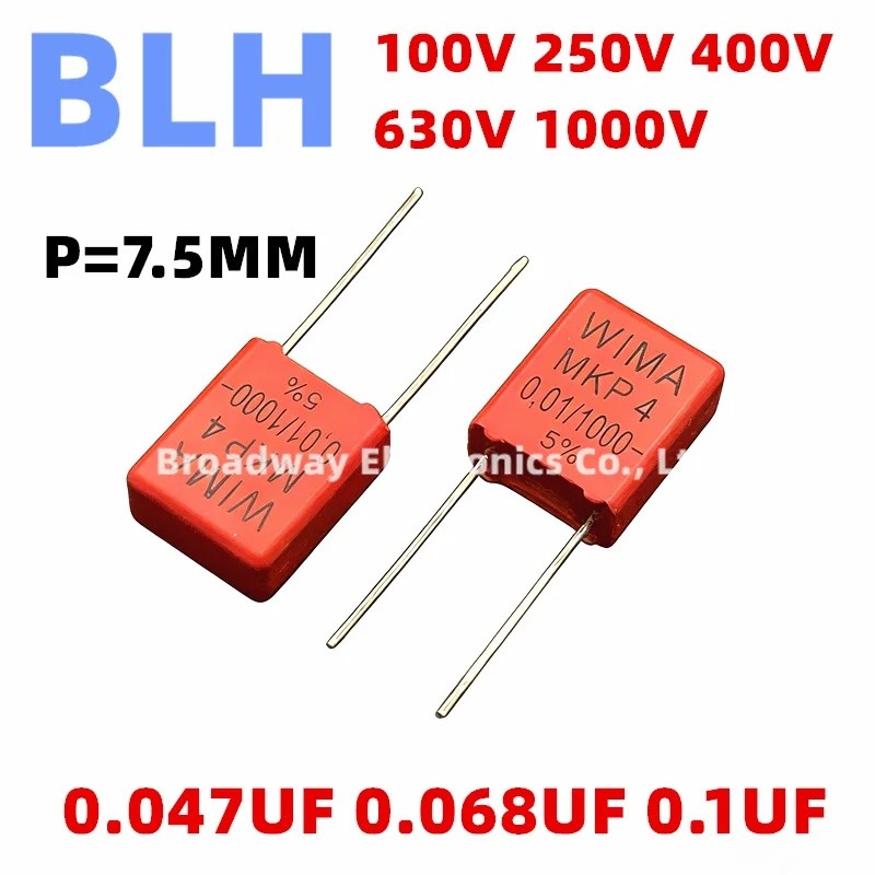 5PCS WIMA สีแดง MKP4 P7.5 ฟิล์มตัวเก็บประจุ Hi-Fi Audio 7.5 มม.100V 250V 400V 630V 1000V 0.047UF 473