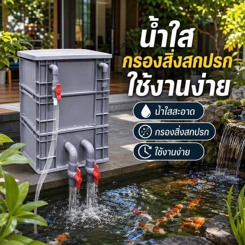 กล่องกรองตู้ปลา ระบบกรองน้ำ หลายชั้น สำหรับตู้ปลา บ่อปลา ใช้กับปั๊มน้ำ แผ่นกรอง ถอดล้างง่าย