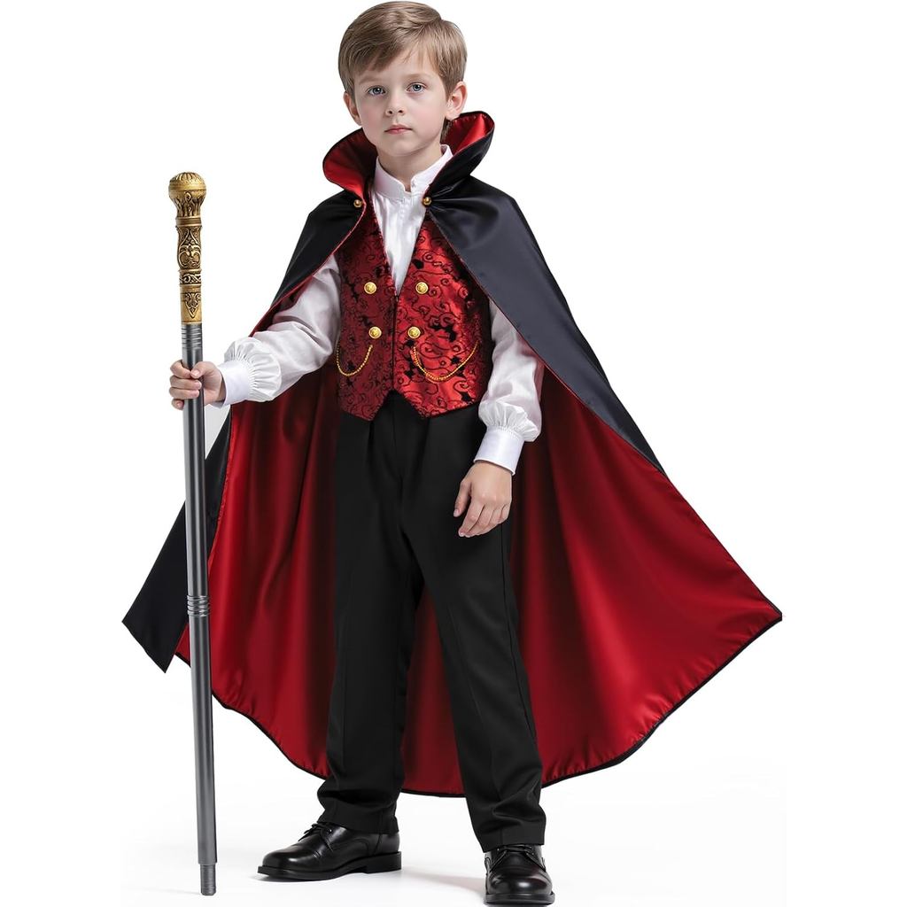 PEADUCK Kids Vampire Costume for Boy, Halloween Dress Up Role Play Set