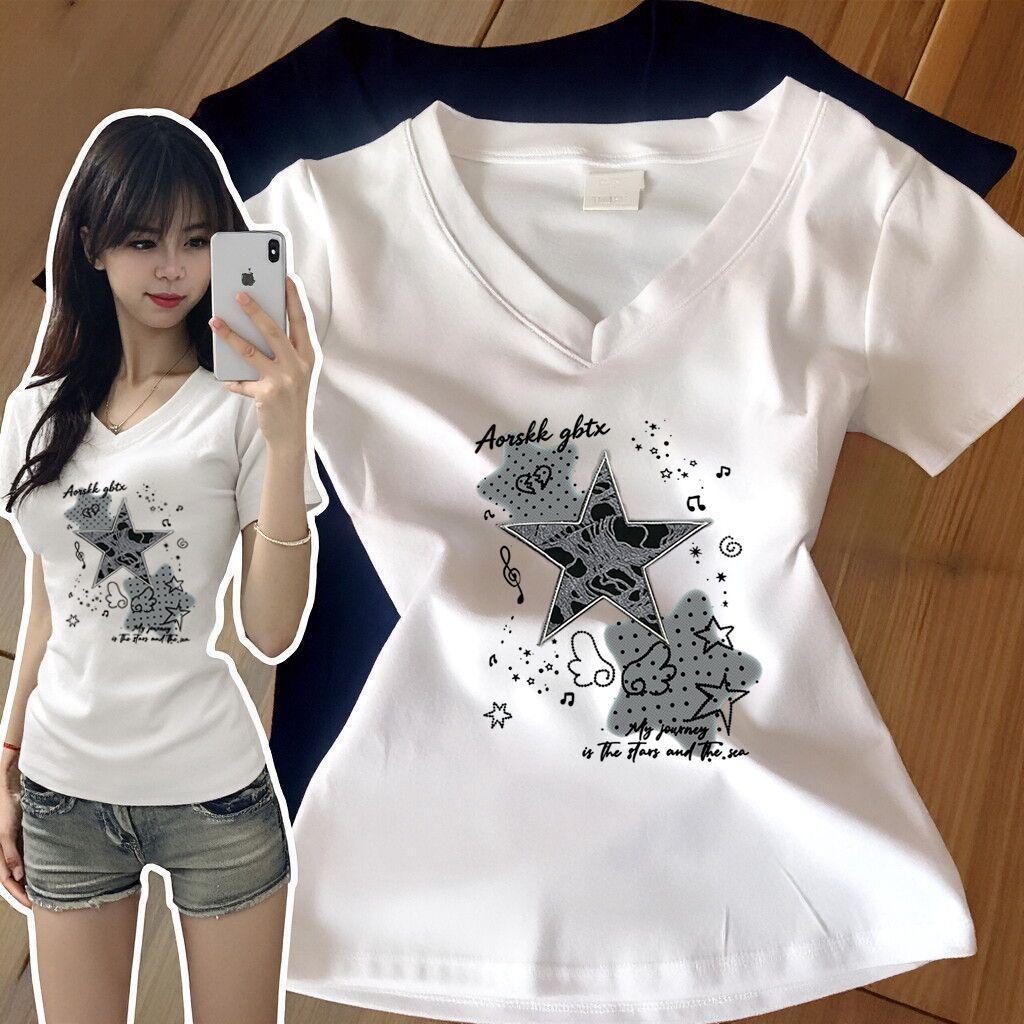 CODดูบางลงเสื้อครอปเอวลอยรัดรูป เสื้อยืดผู้หญิงทรงสลิม เสื้อครอปพรางหุ่นคนอวบ เสื้อครอปสาวอวบน่ารัก  เสื้อสาวอวบพรางหุ่น
