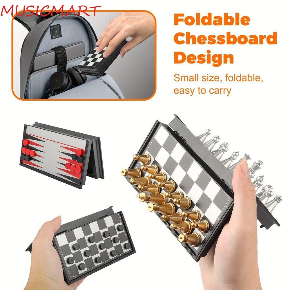 MUSICMART Magnetic Chess, Magnetic Pieces Table Games Mini Chess Set, International Chess Folding De